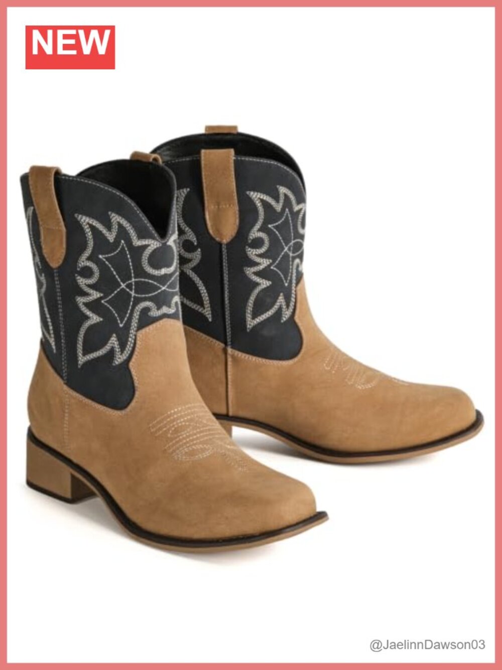 Faux Leather Square Toe Western Ankle Cowgirl Boots Embroidered Pull-On